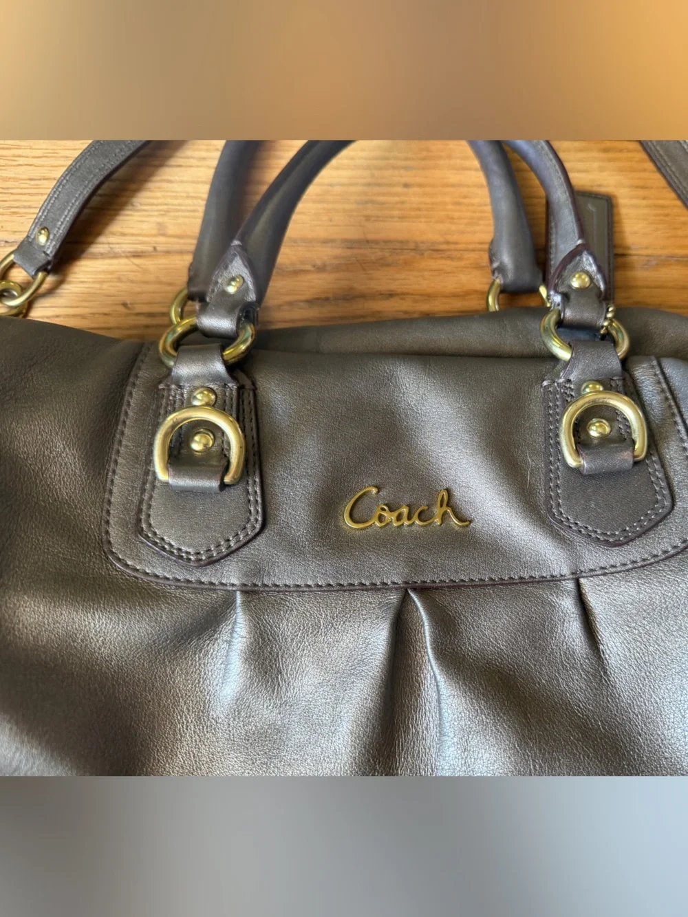 Coach Metallic Charcoal Leather Satchel with Detachable Strap - Picture 4 of 7
